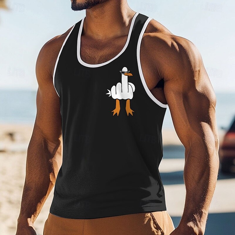 Men's Funny Duck T Shirt Vest Top Sleeveless T shirt 3D Print Crew Neck Shirt Vacation Street Casual Daily Black Red Blue Summer Spring Clothing Apparel S M L XL XXL XXXL