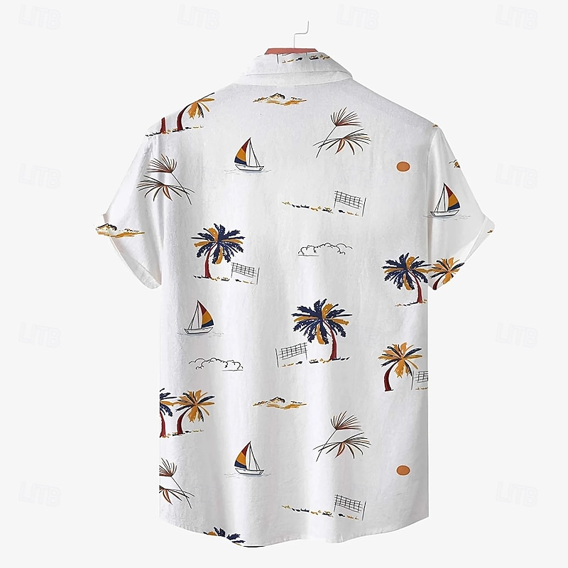 Men's Coconut Palm Tropical Plants Shirt Summer Hawaiian Shirt Button Up Shirt Short Sleeve Hawaiian Vacation Holiday Beach Wear Summer Spring Turndown 3D Print Collared Shirts Front One Pocket White2