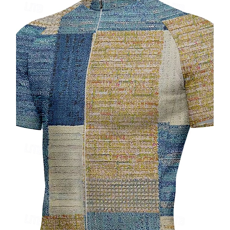 Men's Cycling Jersey Graphic Geometric Geometic Short Sleeve Bike Tee Tshirt Top with 3 Rear Pockets UV Resistant Quick Dry Front Zipper Reflective Strips Sports Blue Clothing Apparel3