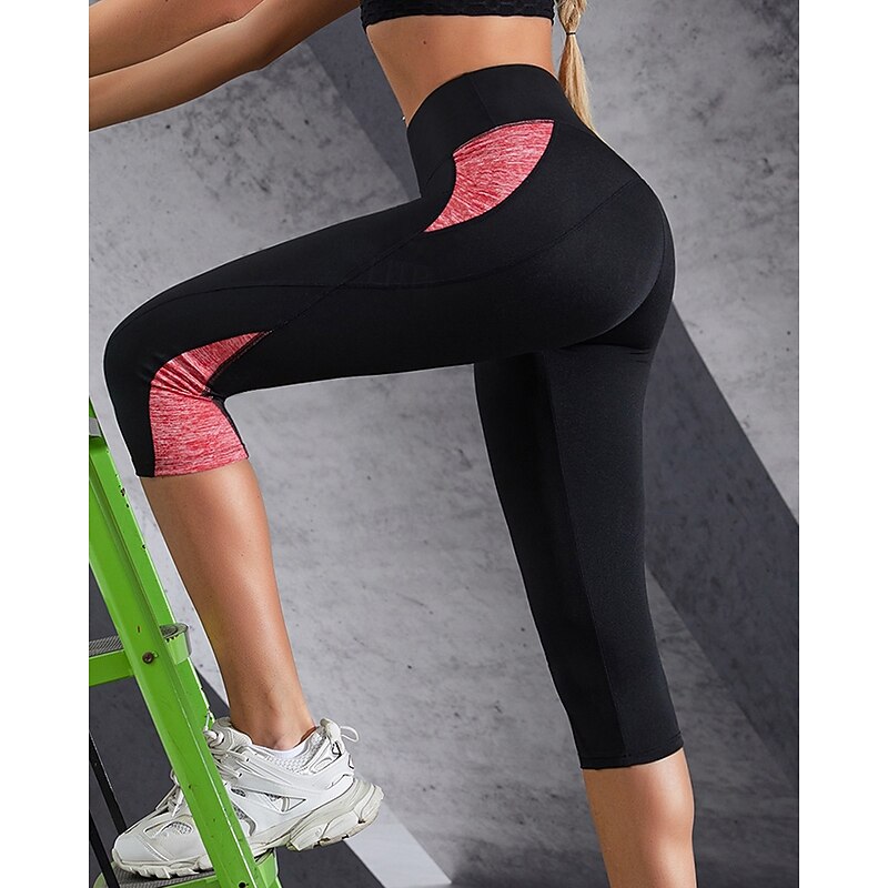 Women's Capri Leggings Patchwork Butt Lift Tummy Control High Waist Pilates Gym Workout Workout Bottoms Color Block White Red Blue Spandex Fall Sports Activewear Stretchy Skinny3