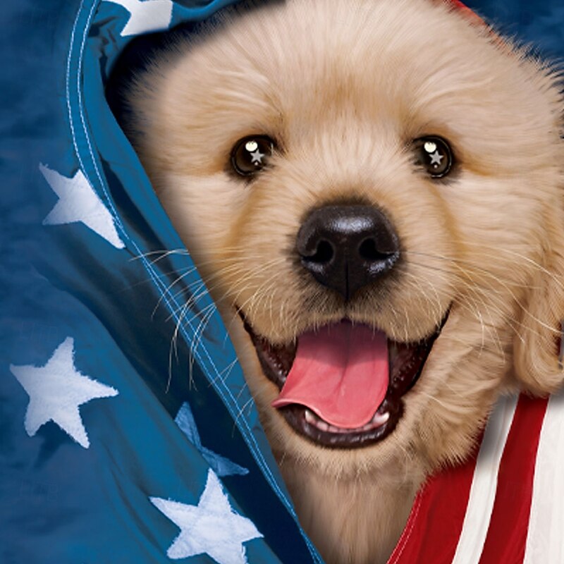 Patriotic golden retriever puppy VINCENT HIE Men's 3D T Shirt Short Sleeve T shirt 3D Print Crew Neck Shirt Fashion Exaggerated Daily Party Street Casual Blue Summer Spring All Seasons Clothing2