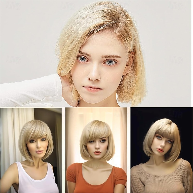 Short Blonde Bob Wigs for Women Blonde Wig with Bangs for Party2