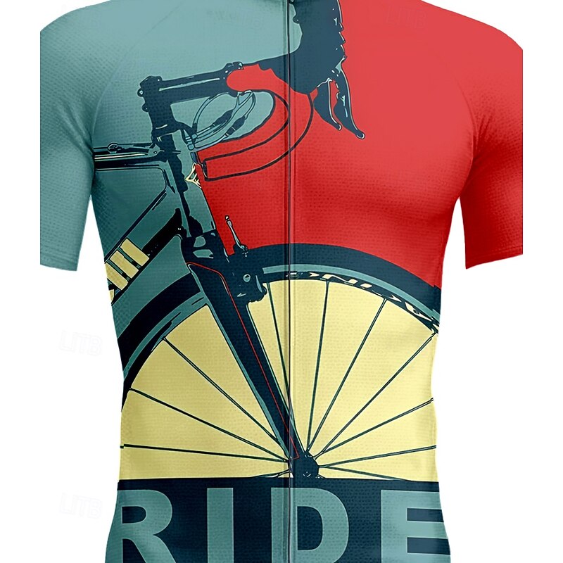 Men's Cycling Jersey Graphic Geometric Letter & Number Short Sleeve Bike Tee Tshirt Jersey Top with 3 Rear Pockets UV Resistant Quick Dry Front Zipper Reflective Strips Sports Black Pink Red Clothing3