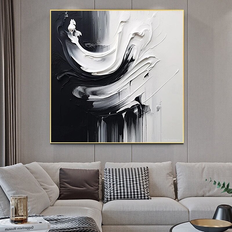 Handmade Oil Painting Canvas Wall Art Decoration Modern Abstract Black and White for Home Decor Stretched Frame Hanging Painting/Rolled Frameless Unstretched Painting2