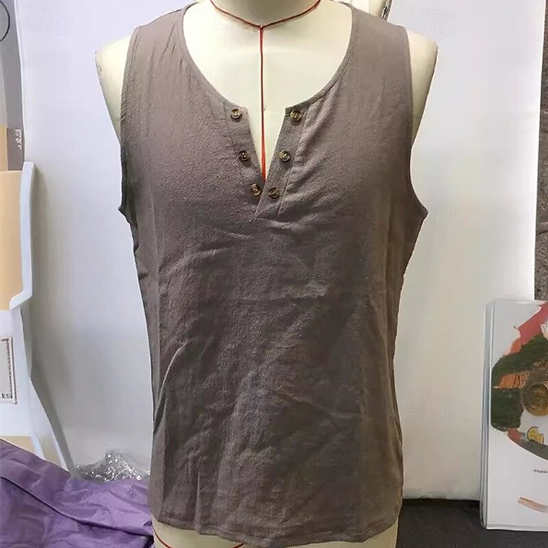 Men's Tank Top Vest Top Undershirt Sleeveless Shirt Sleeveless Deep V Summer Plain Fashion Designer Basic Classic Vacation Street Going out Khaki Top Tee for Men2