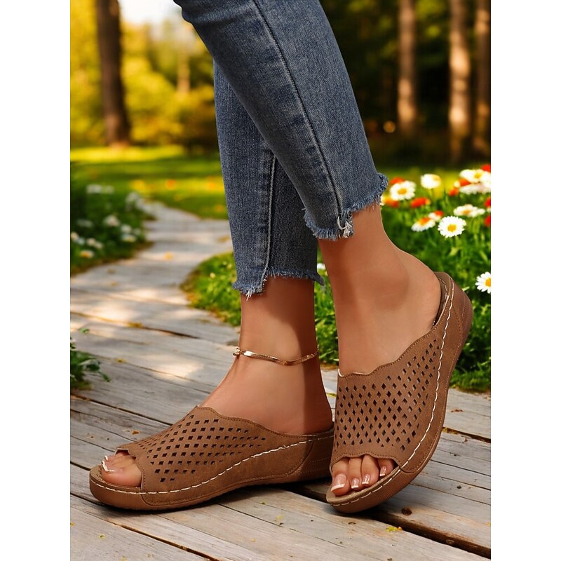 Women's Cutout Slip-On Sandals – Breathable Slide Sandals for Casual Summer Outings & Travel2