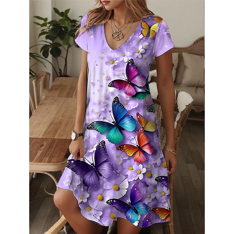 Women's Mini Dress A Line DressT Shirt Dress Tee Dress Casual Vacation Daily Regular Fit Graphic Paisley Short Sleeve V Neck Blue Beige Summer Spring3