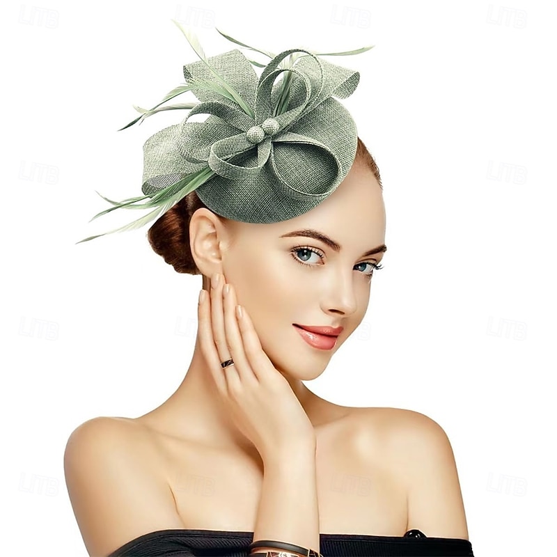 Fascinators for Women Tea Party Hat Handmade Headband Pillbox Derby Hat fFr Wedding Church Bridal Cocktail Feathers Hair Clip (Bean Green)