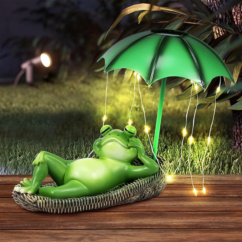1 Pc outdoor solar waterproof umbrella lying flat frog decorative light ornament light courtyard garden lawn path landscape light cute design