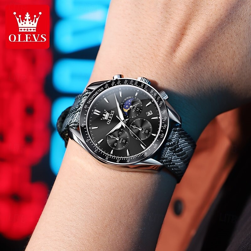 OLEVS 3630 Original Brand Watch for Men Waterproof Luminous Nylonr Strap Quartz Wristwatch Chronograph Mans Watches2