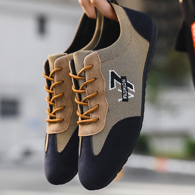 Men's Beige and Navy Lace-Up Sneakers – Breathable Nylon Sport Shoes for Active Lifestyles and Everyday Wear4