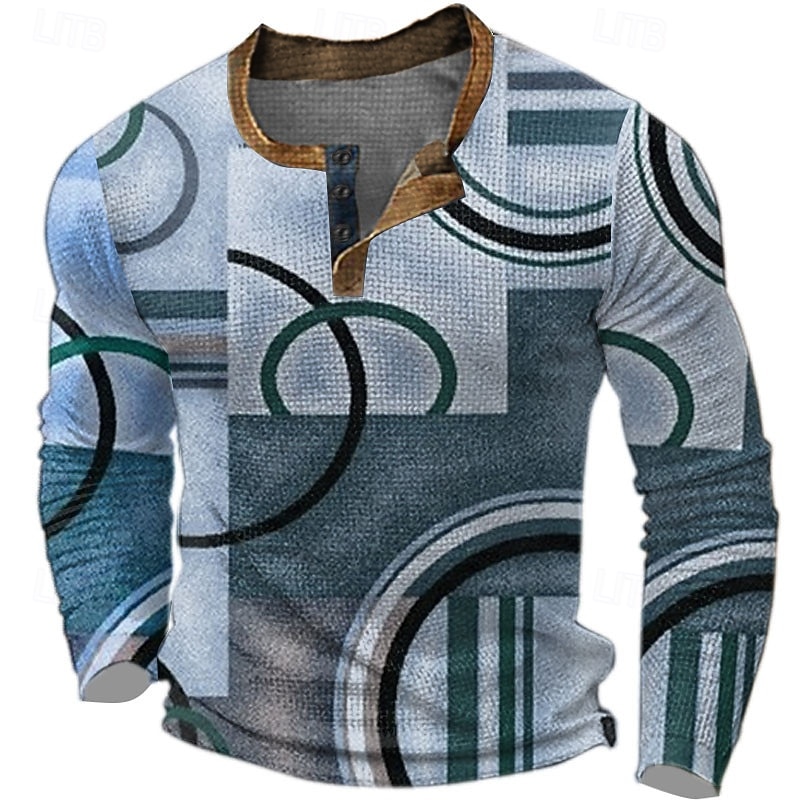 Men's Graphic Color Block Geometic Waffle Henley Shirt Casual Style Classic Style Long Sleeve 3D Print Fashion Designer Basic Outdoor Daily Spring &  Fall Red Blue Brown Gray Henley Henley T-Shirt4