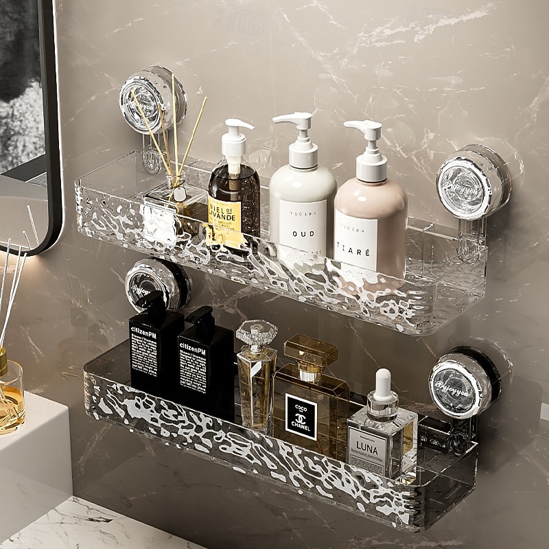 Corrugated Suction Cup Storage Holder, Light Glacier Pattern Suction Cup Shelf, No-Drill Kitchen Storage Rackr, Wall-Mounted Clear Storage Rack, Bathroom Organizers and Storage3