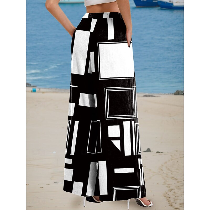 Women's Wide Leg Chinos Baggy Pants Vacation Vintage Fashion Full Length High Waist Floral Graphic Geometric Printing Soft Breathable Micro-elastic Vacation Street Causal Black Summer Spring Loose Fit2