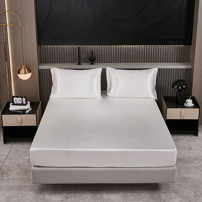 Satin Imitation Silk Set Light Luxury High-grade Pure Color Cool Feeling Bed Sheet Naked Sleeping Bedding
