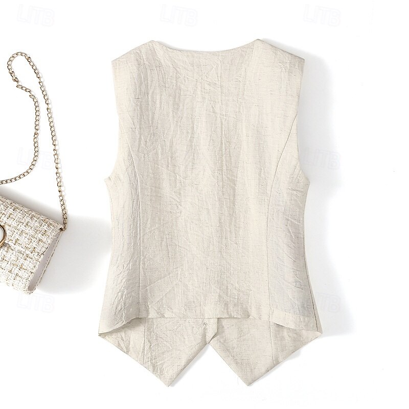 Women's  Cotton Linen Vest Plain Active Modern Sleeveless V Neck Regular Tops Daily Going out Buttons Black Beige Summer4