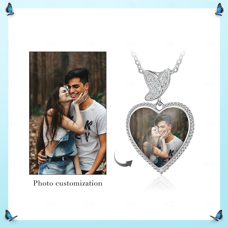 Personalized Heart Butterfly Necklace Custom Photo Gift for Her, Custom Pendant for Girlfriend Wife Mom, Heart Butterfly Jewelry for Mother's Day Valentine's Birthday Anniversary, Elegant and Versatile Accessory for Any Occasion3