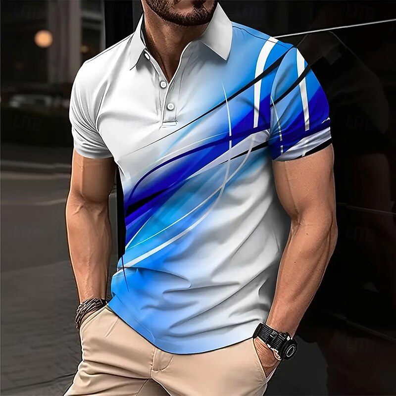 Men's Geometic Line Polo Short Sleeve Polo Shirts Collared Shirts Business Casual School Outdoor Daily Wear 3D Print Summer Black Red Blue3