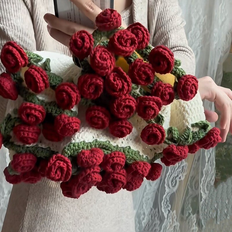 Hand-Knitted Rose Blanket DIY Kit & Ready-Made Gift for Mother's Day Valentine's Day