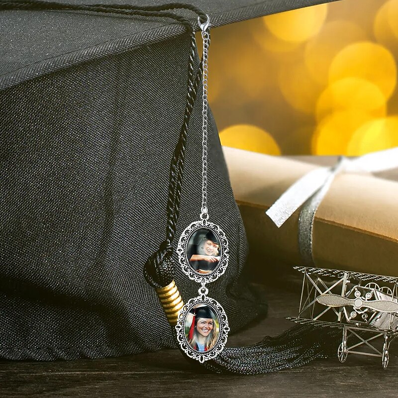 Personalized Graduation Tassel Photo Charm, Custom Memorial Gift for Graduates,Charm with Angel Wings Unique Keepsake for Friends or Yourself, Perfect for Graduation, Birthday, Christmas