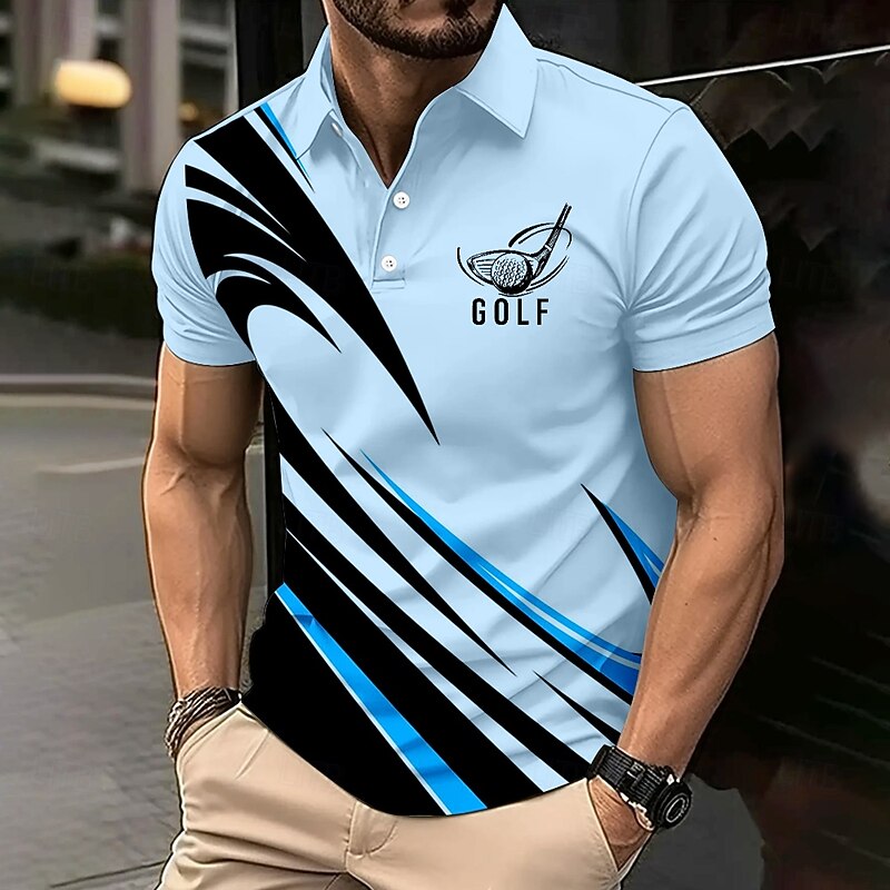 Men's Golf Sports Polo Shirts Short Sleeve Polo Shirts Collared Shirts Casual School Sports Daily Wear 3D Print Summer White Blue Orange2
