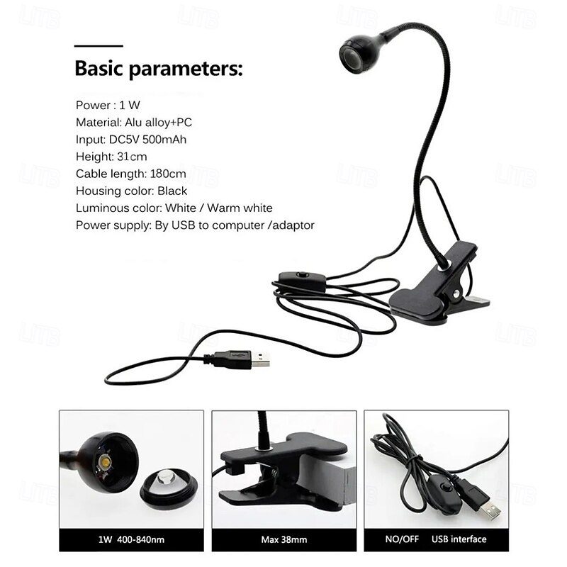 Desk Lamp Reading Lights USB Flexible Gooseneck LED Lamps LED Nail Lamp Metal Hose Lamp Clip on Bed Headboard and Computers4