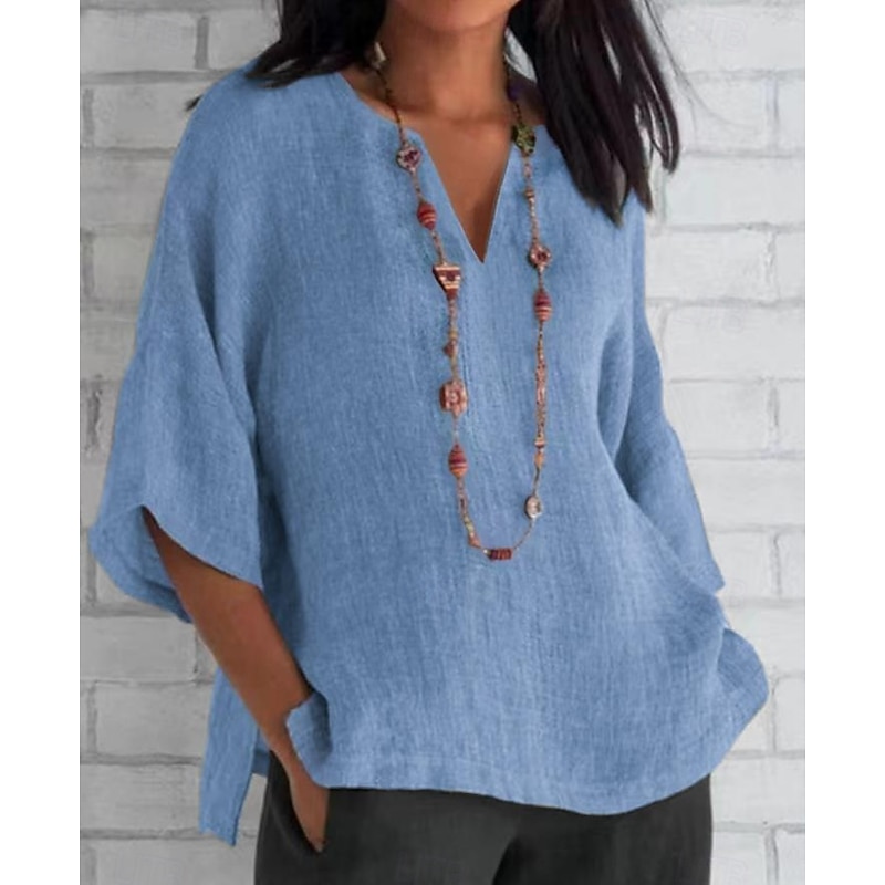 Women's Shirt Solid Color Plain Daily Stylish Casual Long Sleeve Crew Neck Regular Tops Daily Holiday Going out Black White Blue Khaki Gray Summer Spring