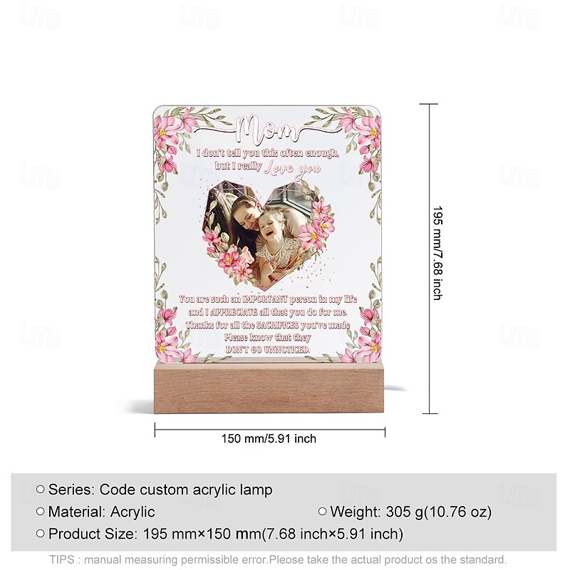 Personalized Photo Night Light Custom Best Gift for Mom - Creative Home Decor Accent for Bedroom or Living Room, Gift for Women's Day, Mother's Day, Birthday, or Christmas4