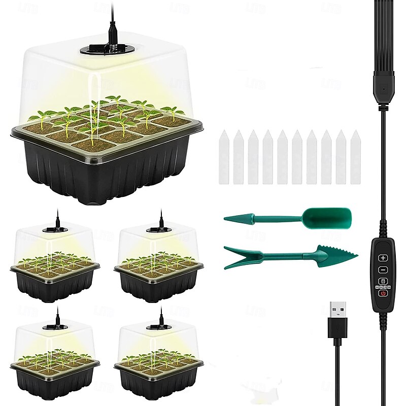 5 Packs Seed Starter Tray, Adjustable Brightness and Timer, Upgraded Full Spectrum LEDs, Seed Starter Kit with Drainage Holes, Tools and Labels for Indoor Plant Growing2