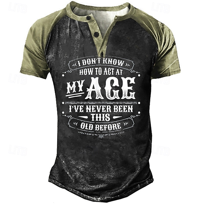 Men's T shirt Tee Henley Shirt Tee Slogan T Shirts Vintage Shirt Vintage Sports Fashion Shirt Graphic Color Block Letter Act My Age Short Sleeve Shirt Black Light Green Blue Casual Daily Holiday3