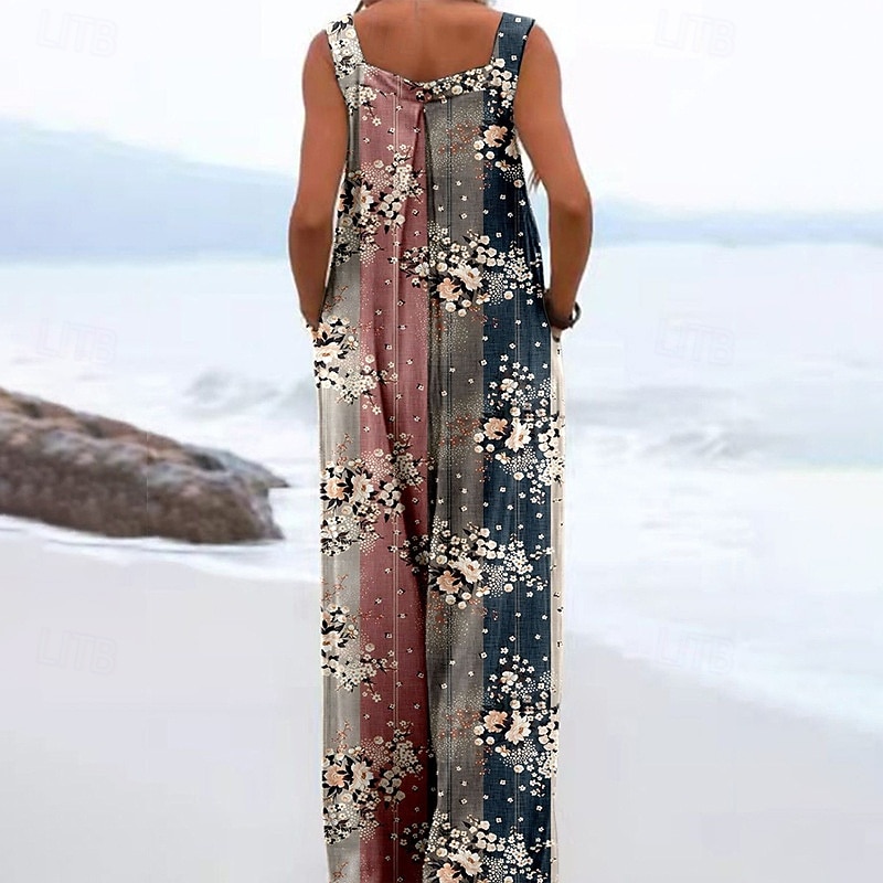 Women's Floral Print Dungarees Jumpsuit Streetwear Sleeveless U Neck Pocket Street Daily Regular Fit Pink Navy Blue Light Grey Summer4