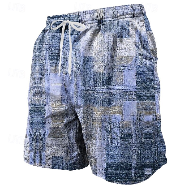 Men's Geometric Color Block Grid / Plaid Swim Shorts Board Shorts Swimming Trunks Mid Waist Streetwear Hawaiian Beach Vacation Wear Side Pockets Mesh Lining Elastic Drawstring Waist Designer Clothing3