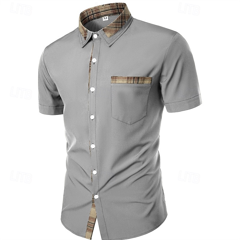 Men's Shirt Dress Shirt Button Up Shirt Printing Wedding Daily Dark Navy Army Green Gray Short Sleeve Turndown Summer Clothing Apparel Patchwork