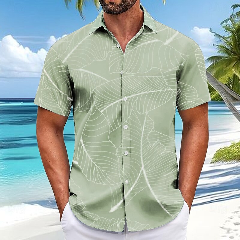 Men's Palm Leaf Tropical Plants Shirt Summer Hawaiian Shirt Button Up Shirt Short Sleeve Hawaiian Resort Vacation Holiday Beach Wear Summer Spring Turndown 3D Print Collared Shirts Pink Blue Green2