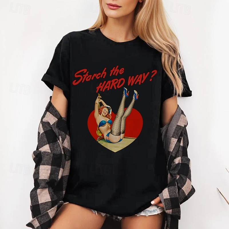 T-shirt Tee Retro Poster Retro Girl Graphic For Women's Adults' Masquerade Hot Stamping Casual Daily