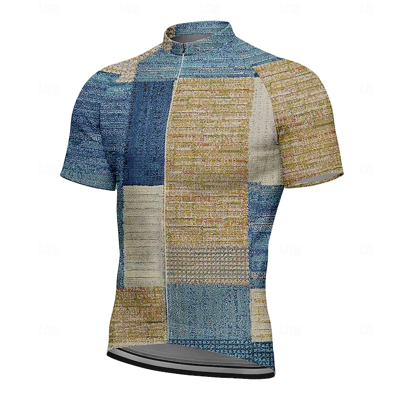 Men's Cycling Jersey Graphic Geometric Geometic Short Sleeve Bike Tee Tshirt Top with 3 Rear Pockets UV Resistant Quick Dry Front Zipper Reflective Strips Sports Blue Clothing Apparel