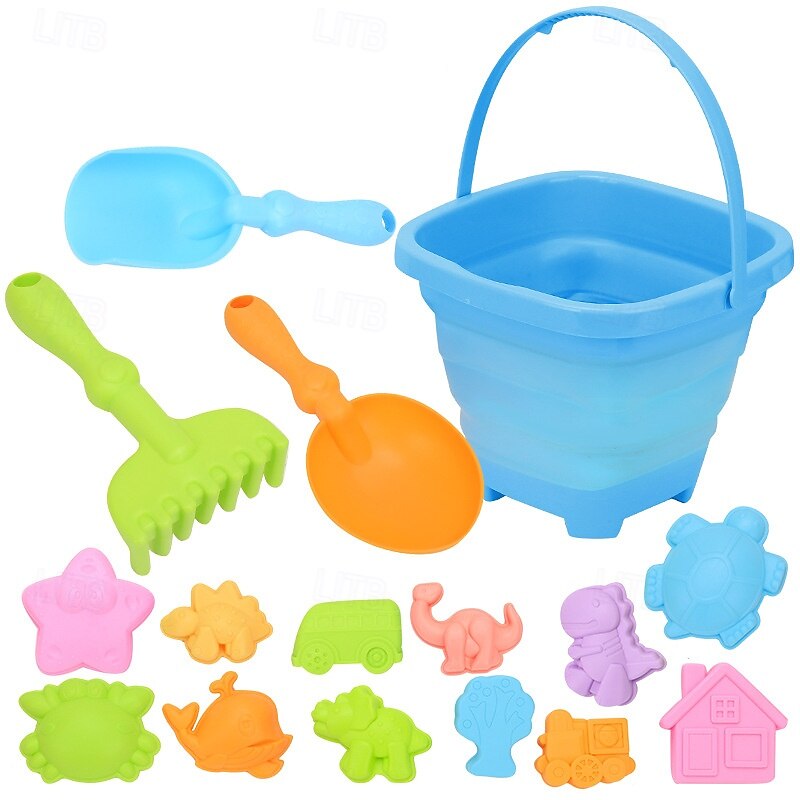 16 Pack Collapsible Foldable Beach Sand Buckets and Shovels Set - Beach Toys for Kids with Sand Molds Silicone Beach Sand Pails for Travel Kids and Toddlers2