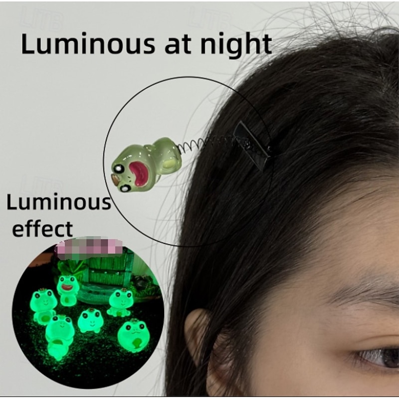 Cute Little Frog 6-piece Handmade Hair Clip Children's Frog Spring Cute Hair Clip Resin Small Ornament Can Shine3