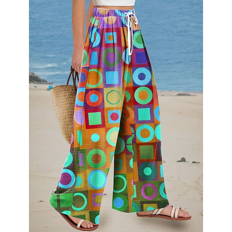 Women's Wide Leg Chinos Baggy Pants Vacation Vintage Fashion Full Length High Waist Floral Graphic Abstract Printing Soft Breathable Micro-elastic Formal Outdoor Vacation Blue Orange Summer Spring3