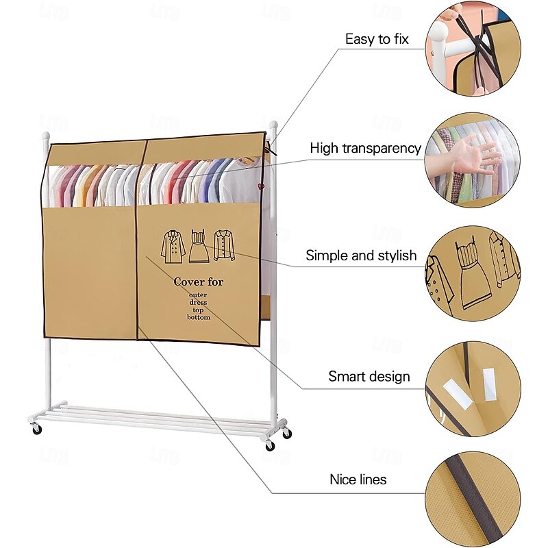 Garment Cover Bags for Clothes Rack Hanging Washable Dust Cover Fold Transparent Clothing Storage Bag for Coats, Suits, Dresses3
