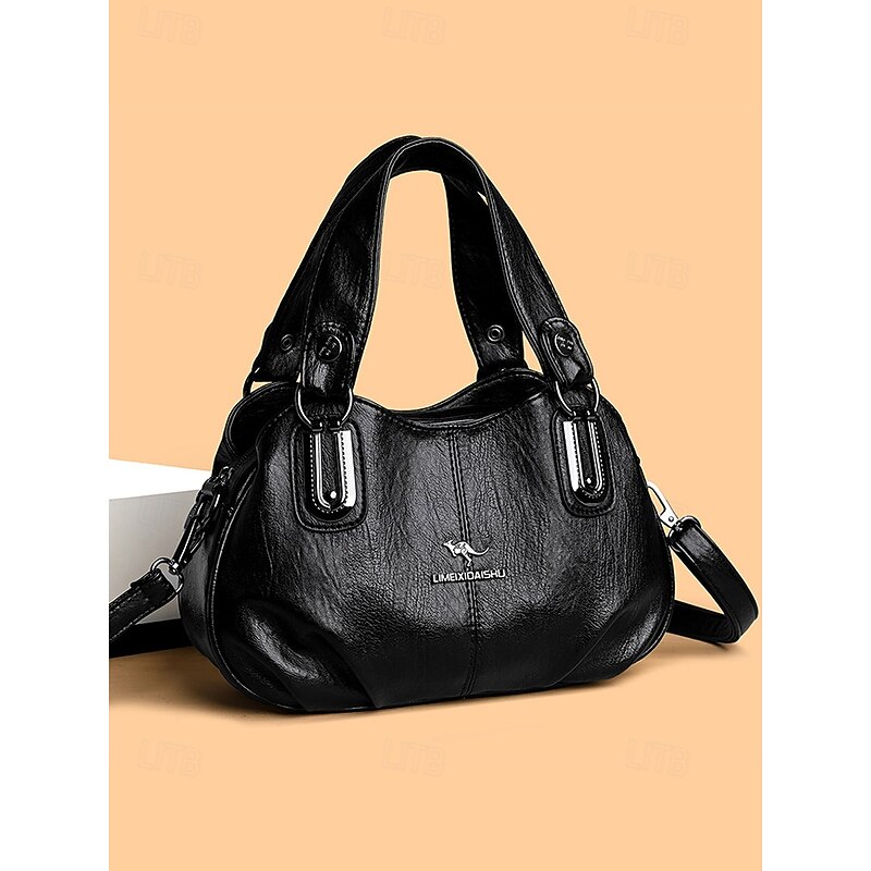 Women's Faux Leather Shoulder Handbag with Dual Handles – Vintage Casual Satchel Bag with Crossbody Strap for Office, Travel and Daily Use3