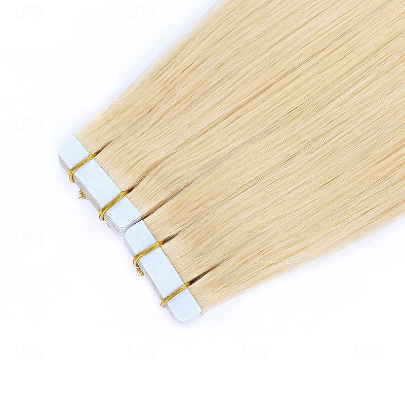 Human Hair Extensions Seamless 613# Golden Blonde Hair Tape In Straight Hair 18Inch 60g 20Pcs2