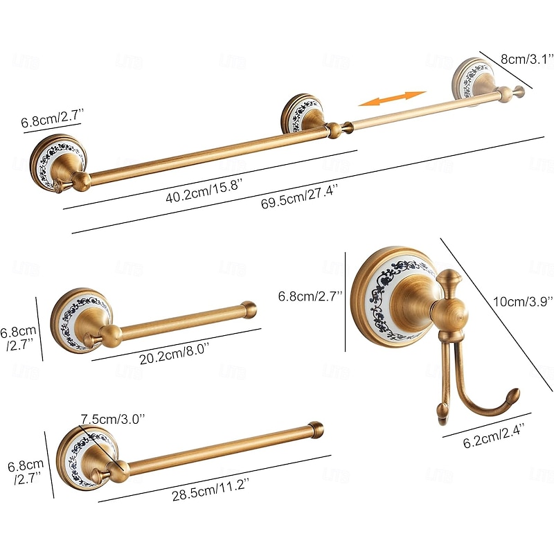 Antique Bronze Bathroom Hardware Set, Brass Adjustable Towel Rack, Toilet Roll Paper Holder, Hand Towel Holder, Hook, Bathroom Accessories Set Wall Mounted2