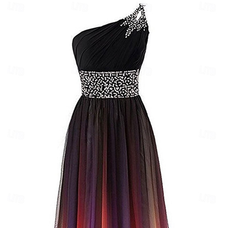 A-Line Quinceanera Dresses Elegant Dress Performance Christmas Floor Length Sleeveless One Shoulder Chiffon Backless with Pleats Beading3