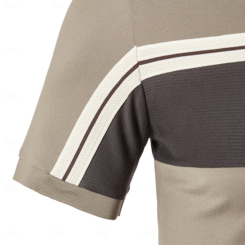 Men's Polo Knit Polo Sweater Business Casual V Neck Short Sleeve Formal Color Block Patchwork Buttons Summer All Seasons Black White Coffee Polo3