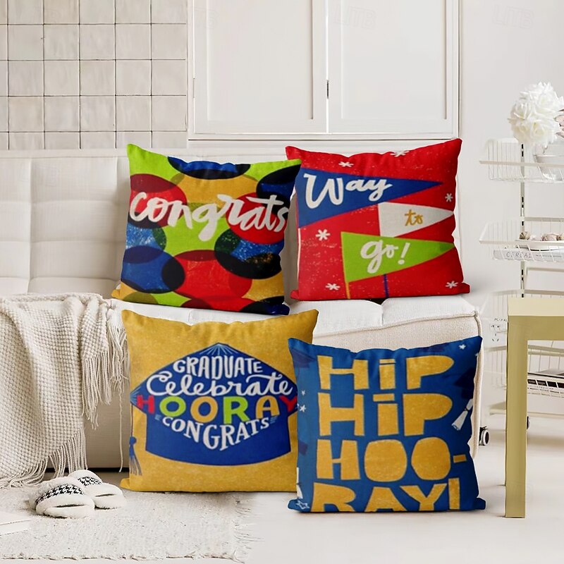 Graduation Decorative Toss Pillows Cover 4PC Best Graduation Gift Soft Square Couch Cushion Case Pillowcase for Bedroom Livingroom Sofa Chair - Main Image