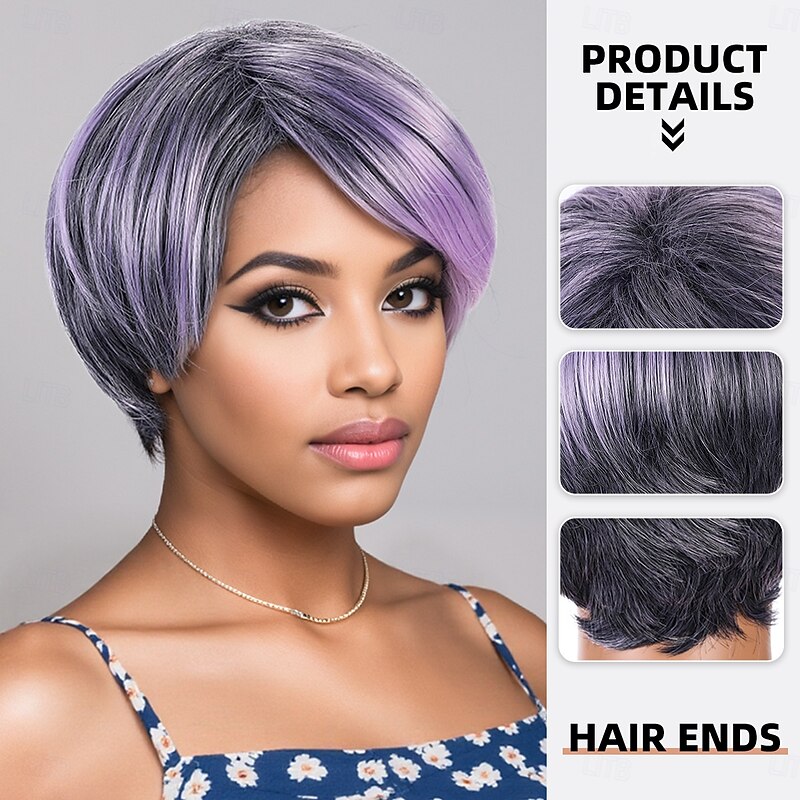 Synthetic Wig kinky Straight Natural Straight Layered Haircut Asymmetrical Machine Made Wig 10 inch A1 Synthetic Hair Women's Classic Color Gradient Highlighted / Balayage Hair Multi-color2