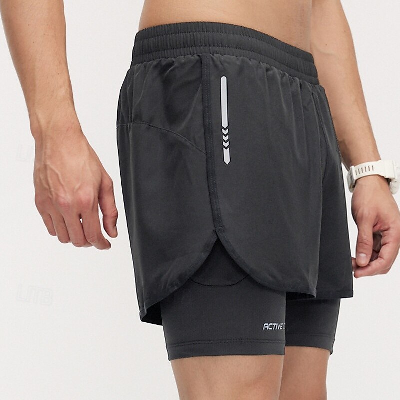 Men's Running Shorts sport shorts Outdoor Regular Fit Quick Dry Lightweight Breathable Shorts Elastic Waist 2 in 1 Dark Grey Black Camping / Hiking Hunting Climbing S M L XL4