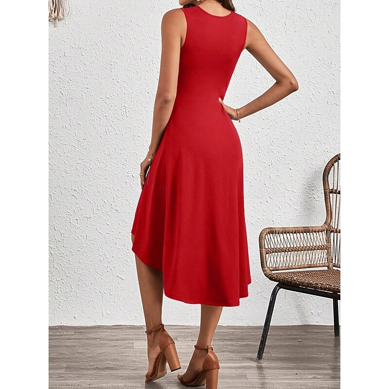 Women's Midi Dress A Line Dress Solid Color Bodycon Dress Work Dresses Semi Formal Office Slim Graphic Sleeveless Crew Neck Black Pink Red Blue Summer2