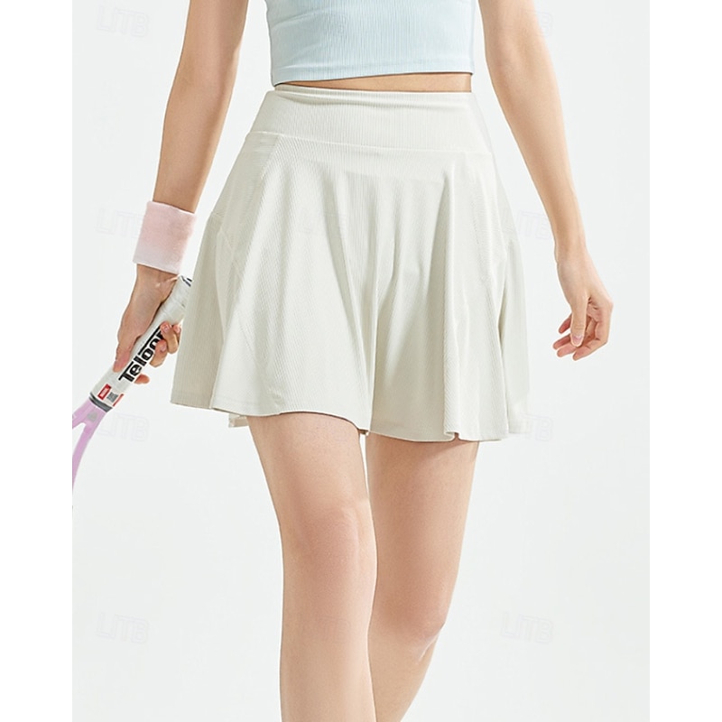 Women's Solid Colored Tennis Skirts Tennis Skirts with Shorts Pleated Side Pockets Stretchable Tennis Golf Pickleball Bottoms Black Ivory Light Green Spandex Tennis Clothing